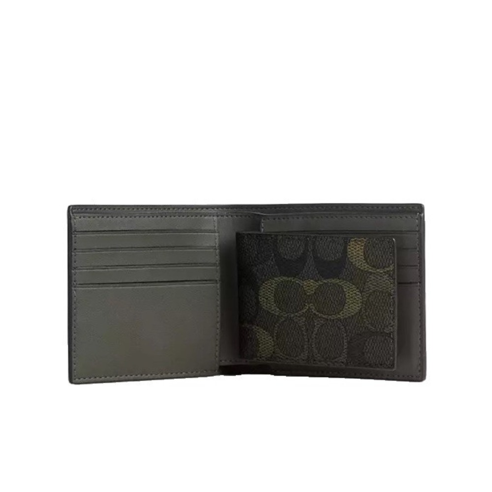 Coach 3 In 1 Green Camo Print SIGNATURE Wallet NEW